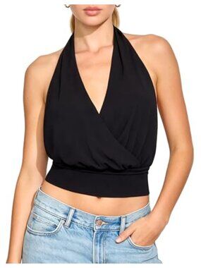 Women's Halter Backless V-Neck Wrap Cami Crop Tank Top Sleeveless Summer Club